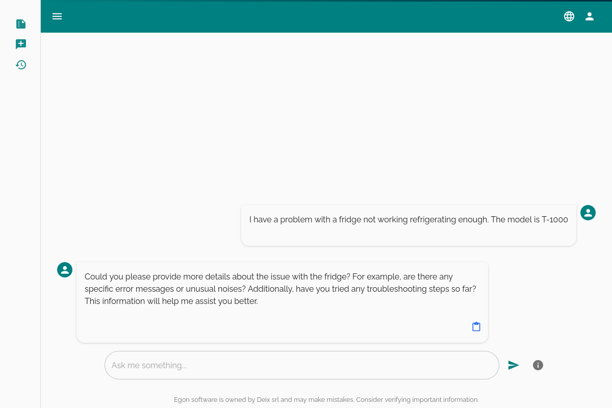 ### EGON ti aiuta
Chiedi assistenza su problematiche simili, accedi alla conoscenza archiviata, esplora manuali e procedure in modo veloce ed intelligente.